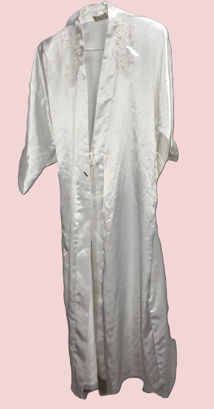 VINTAGE CALIFORNIA DYNASTY Classic Romantic Satin Lace Long Robe White Medium